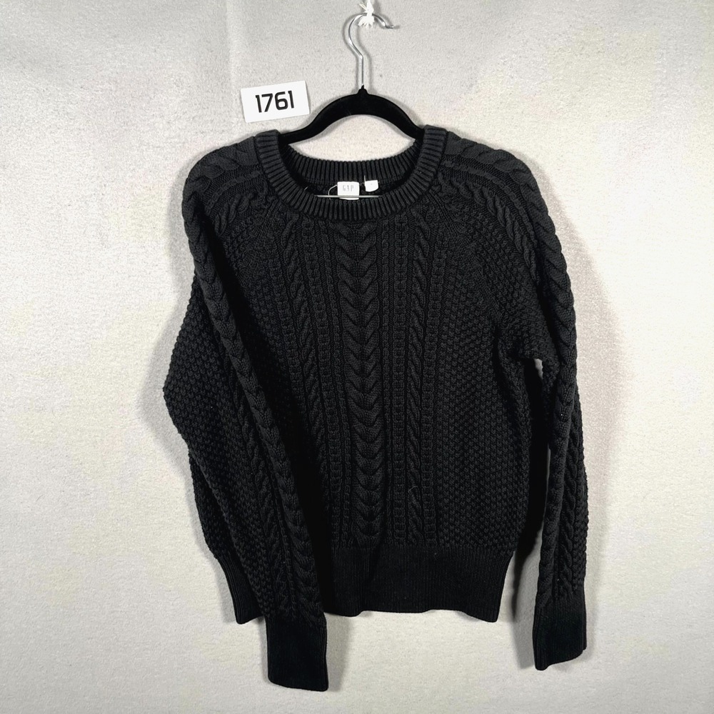 Gap For Good Sweater Womens Medium Black Cotton Textured Cable Knit Winter Cozy
